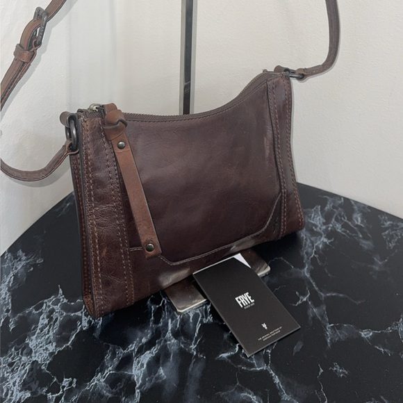 FRYE Melissa Zip Leather Crossbody Bag Leather Dark Brown Handbag AUTHENTIC NEW - Picture 8 of 14